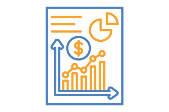Bar Chart Blue & Orange Line Icon: A Modern Design Asset