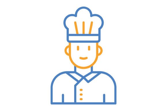 Chef Blue & Orange Line Icon: A Modern Design Asset