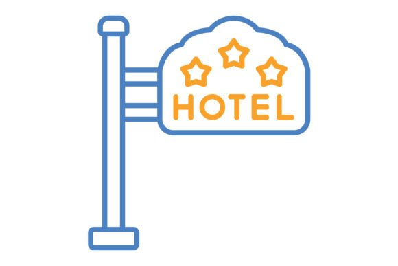 Hotel Sign Blue & Orange Line Icon: A Design Asset for Clarity